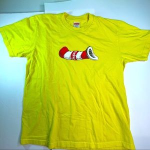 Supreme Yellow Mens Medium Size Cat in the Hat Collectable Graphic Tee Shirt